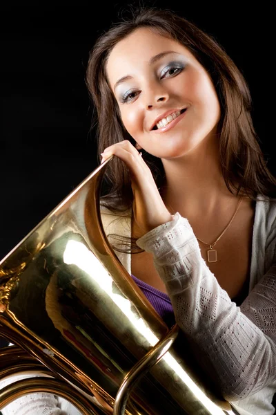 Mulher bonita com Tuba — Fotografia de Stock