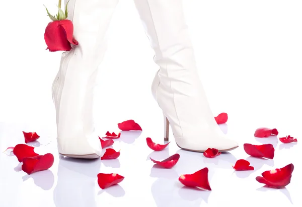 stock image Heart rose petal and white boot two