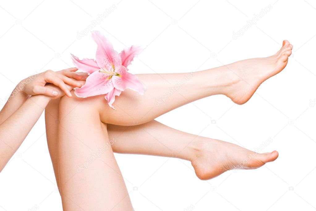 Legs of beautiful girl with lilly one