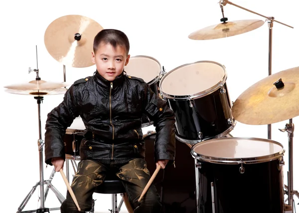 Pequeno baterista três — Fotografia de Stock
