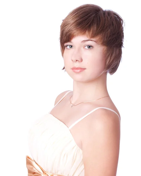 stock image Beautiful teenager in brown dress