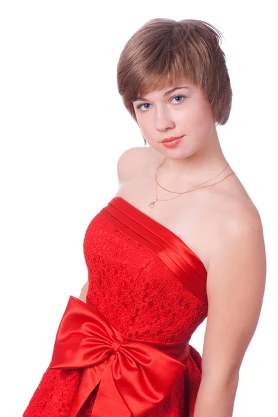 Stock image Beautiful teenager in red dress