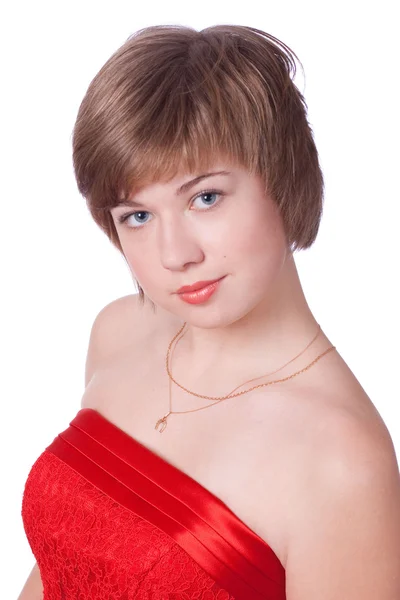 stock image Beautiful teenager in red dress