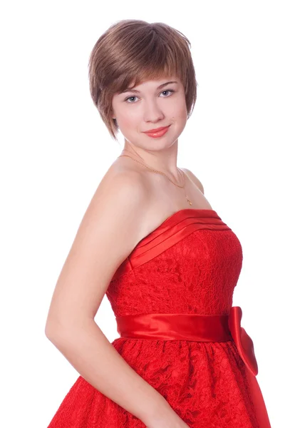 Красивий підліток в червоній сукні — стокове фото