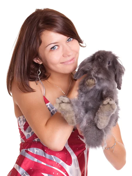 stock image Beautiful girl with rabbit