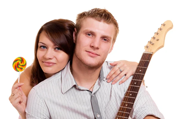 사탕과 기타와 소녀와 남자 — 스톡 사진