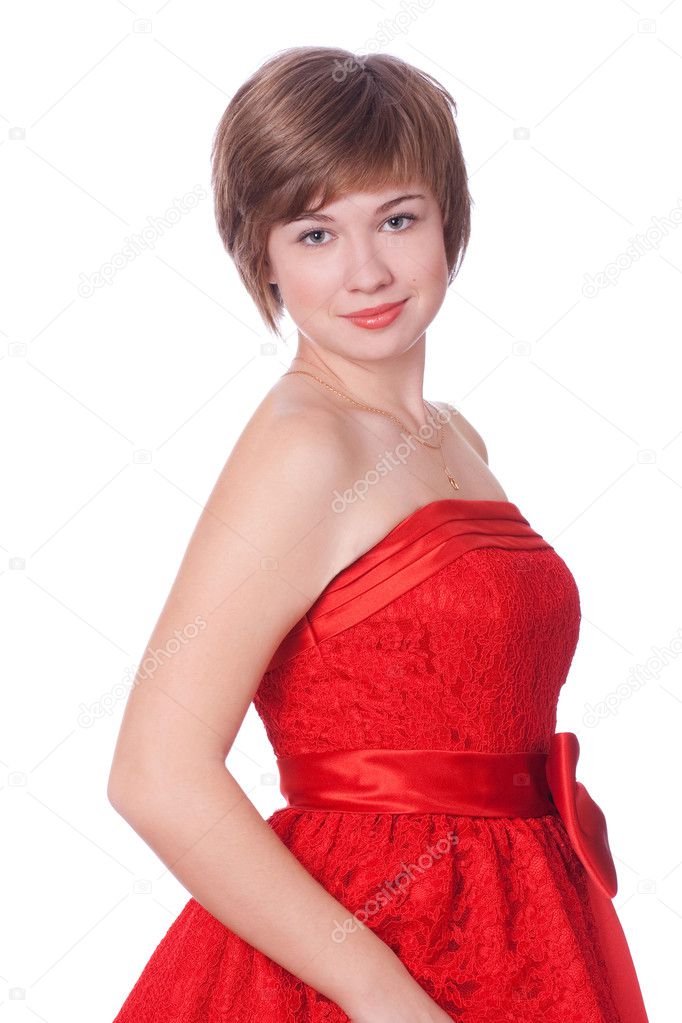 Beautiful teenager in red dress