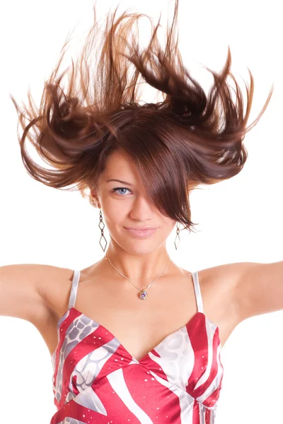 Žena, vítr, vlasy — Stock fotografie