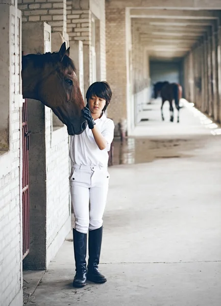 Китайський хлопчик і кінь — стокове фото