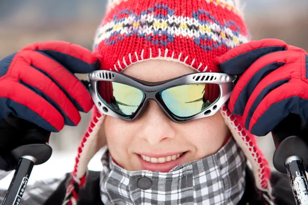 Glada skidåkare — Stockfoto