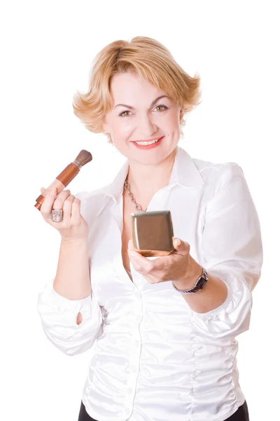 Donna d'affari con cosmetici tre — Foto Stock