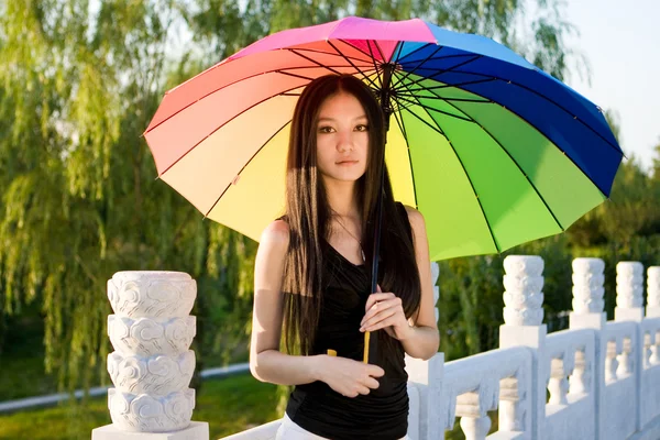 Fille chinoise avec parapluie trois — Photo
