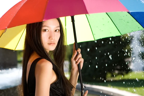 Chica china con paraguas tres — Foto de Stock