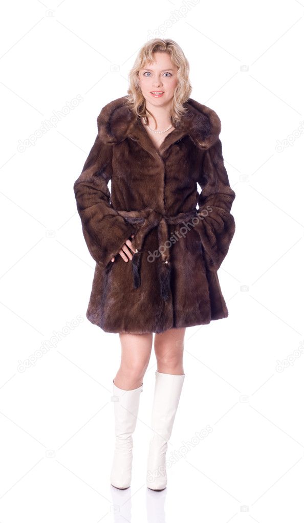 Beautiful woman in fur coat