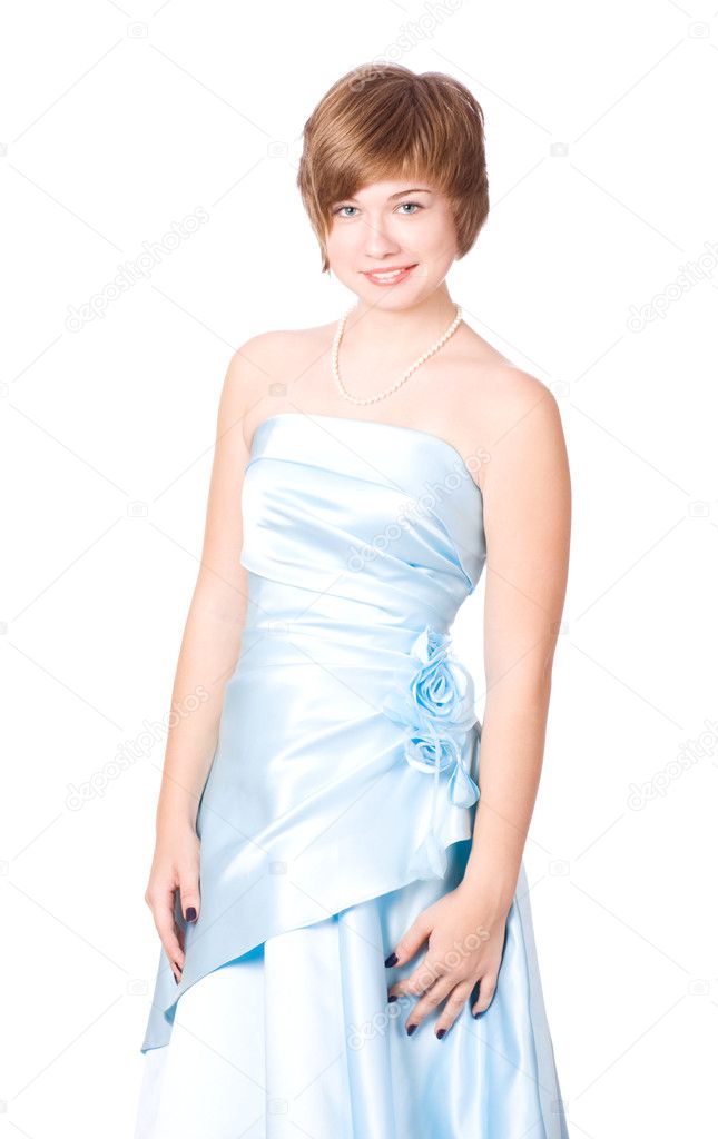 Beautiful young girl in blue dress