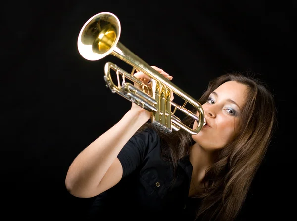 stock image Beautiful woman with tuba one