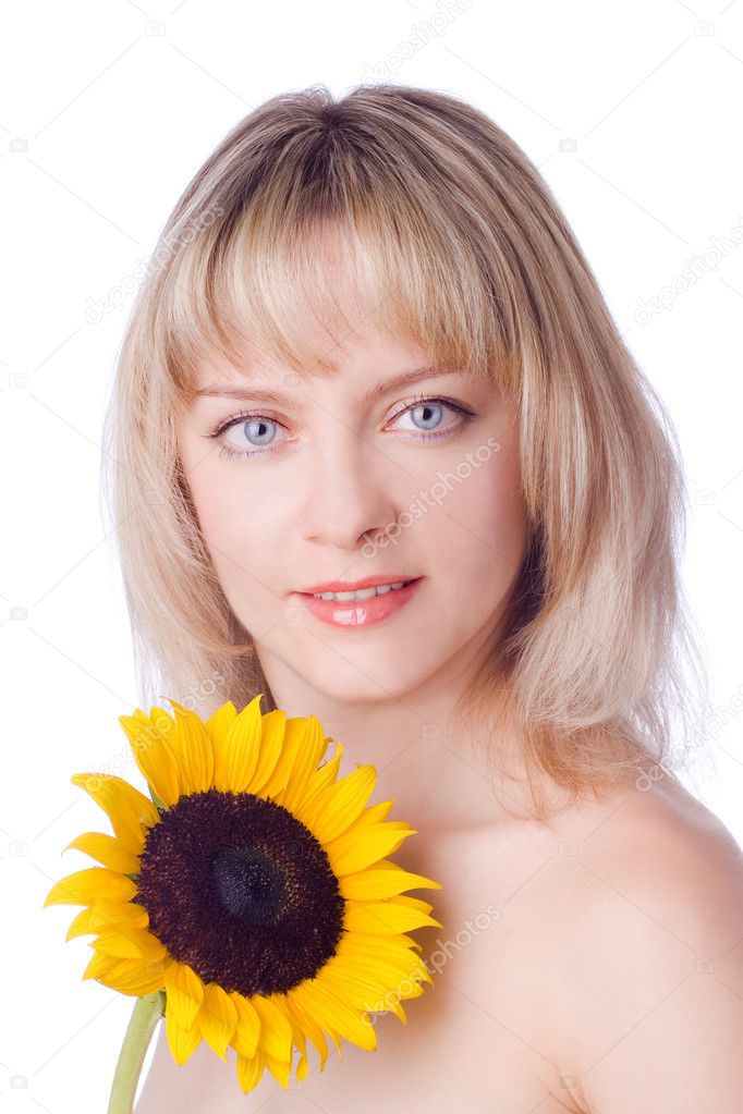 Beautiful woman with sunflower 02