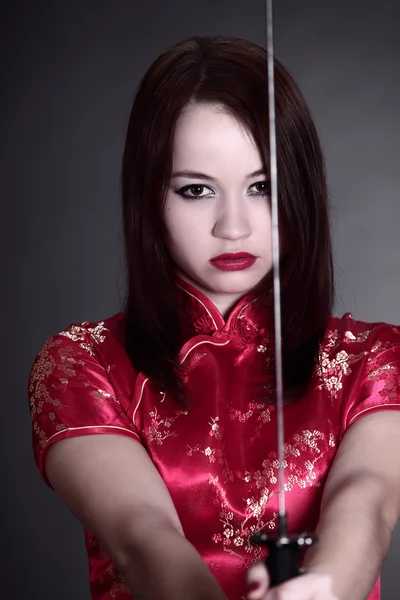 Donna in abito cinese — Foto Stock