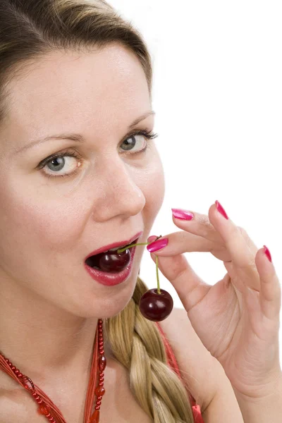 Woman with cherry — Stock Photo, Image