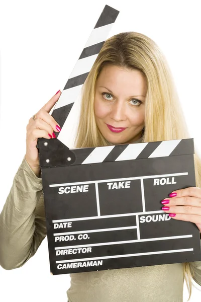 Blonde with clapperboard Royalty Free Stock Photos