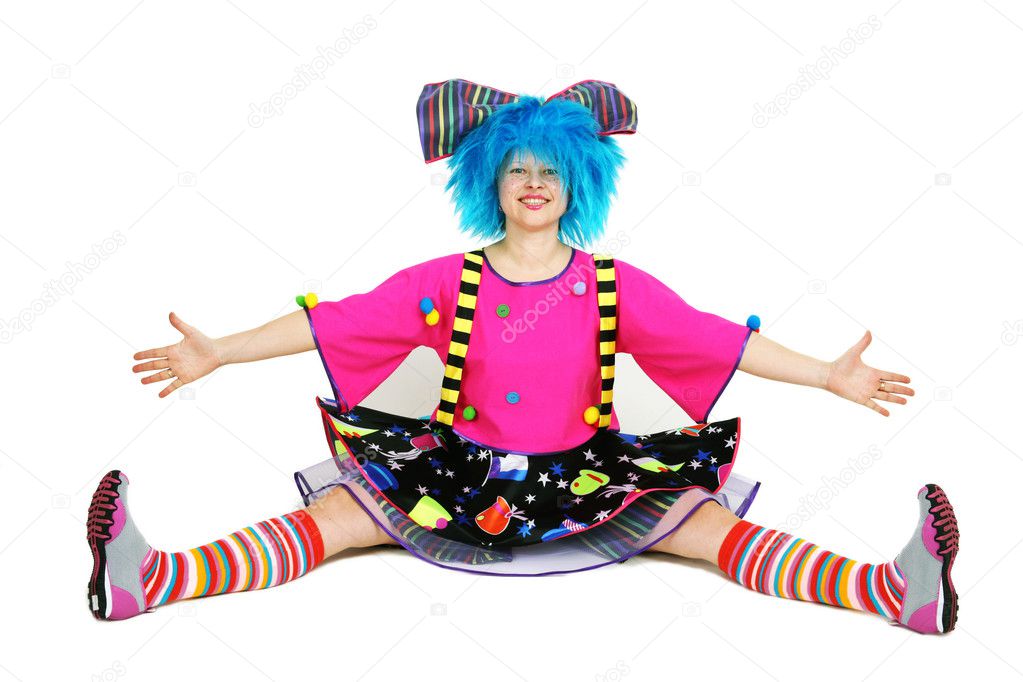 Clown with blue hair and a big smile - wide 9