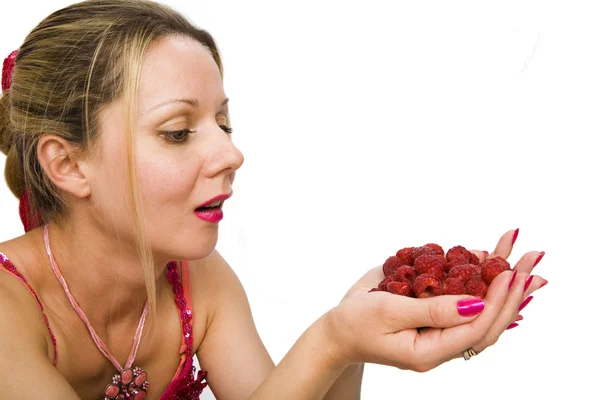 Kvinde med jordbær - Stock-foto