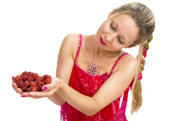 Kvinde med jordbær - Stock-foto