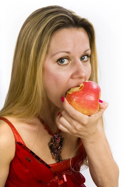 Kvinde med æble - Stock-foto