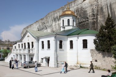 Inkerman. A monastery is in a rock clipart