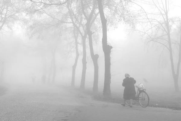 Old lady in a fog — Stock Photo, Image