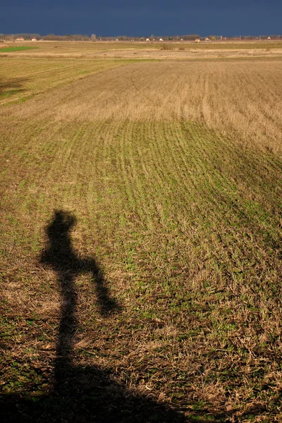 Junge spielt Fang mit seinem Schatten — Stockfoto