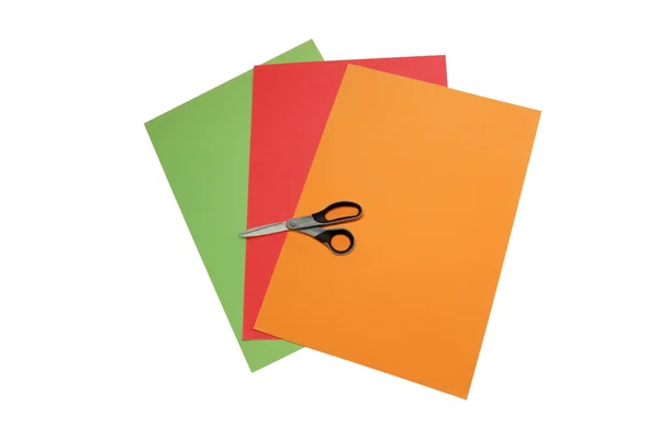 Colourful papers with scissors — Stock Photo, Image