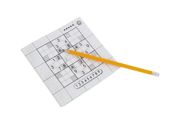 Sudoku jeu et crayon jaune — Photo