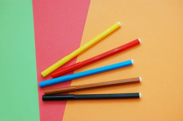 stock image Colorful papers with five felt pens