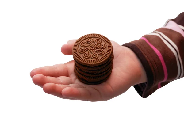 stock image Chocolate biscuits on child hand