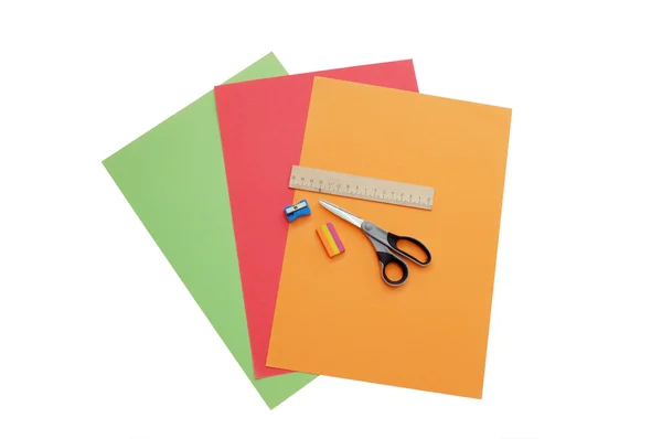 Colourful papers with scissors — Stock Photo, Image