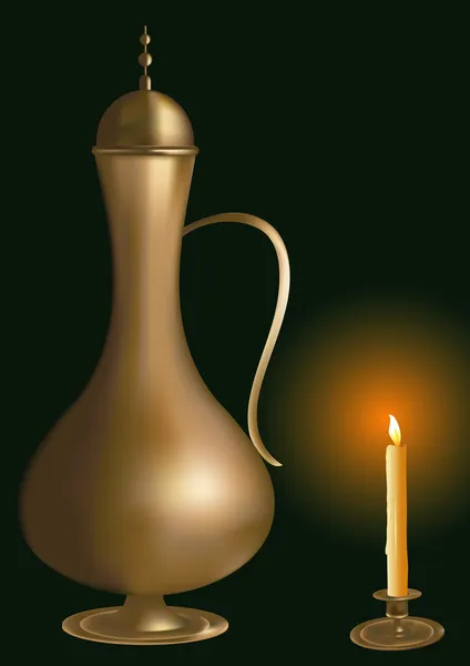 Türkische Teekanne und Kerze — Stockvektor