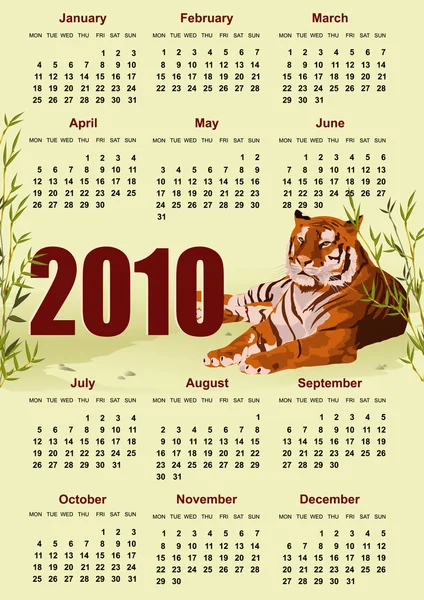 Calendar with tiger — Stock Vector
