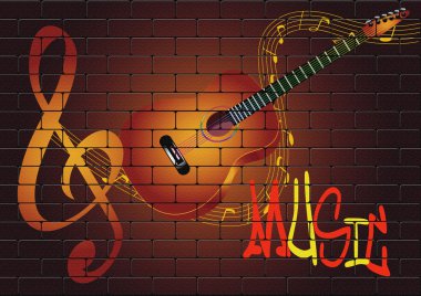 Graffiti with guitar on the wall clipart