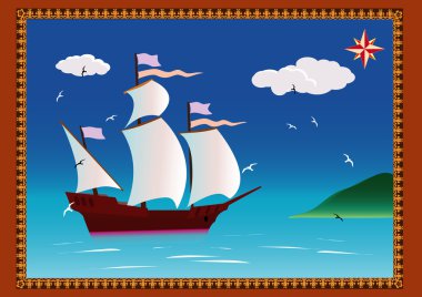 Caravel and seagulls clipart