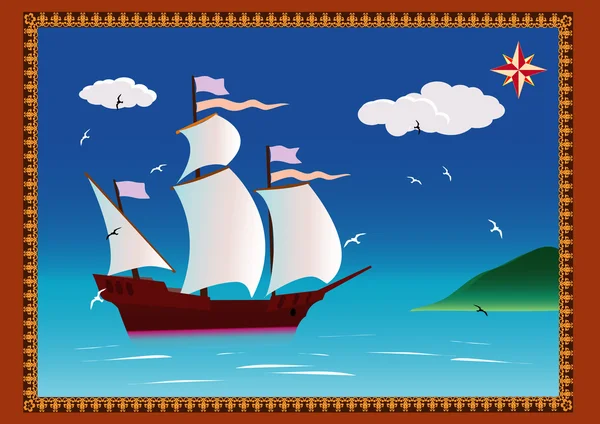 Caravel and seagulls — Stock Vector
