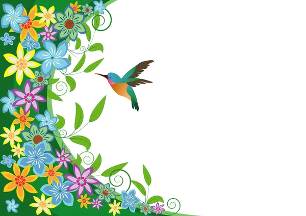 Fondo con colibrí y flores — Vector de stock