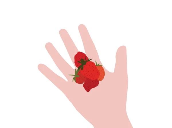 Mão com morangos —  Vetores de Stock