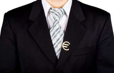 Businessman with metal euro sign clipart