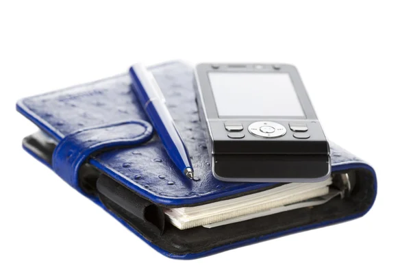Organizer, pen and mobile phone — Stock Photo, Image