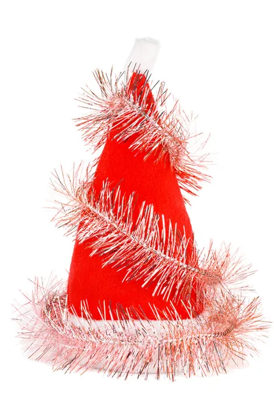 Santa's red hat with pink tinsel — Stock Photo, Image