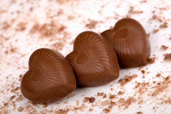 Drie chocolade harten — Stockfoto