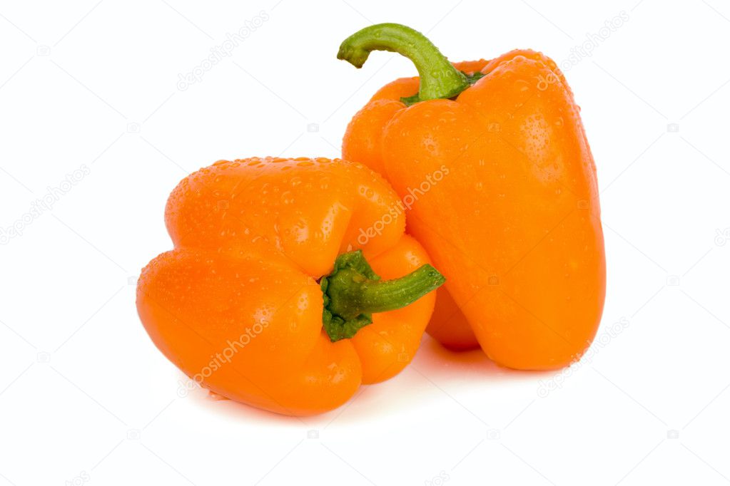 Orange paprika with drops of water