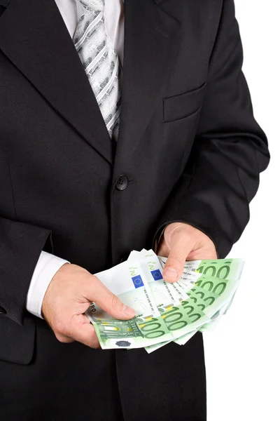 Businessman holding euros — Stock Photo, Image