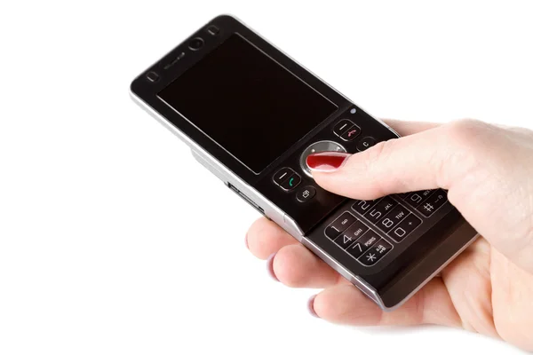 Nő kezében mozgatható telefon — Stock Fotó